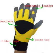 Heavy Duty Synthetic Leather Palm Safety Rigger Gloves with Rubber Logo